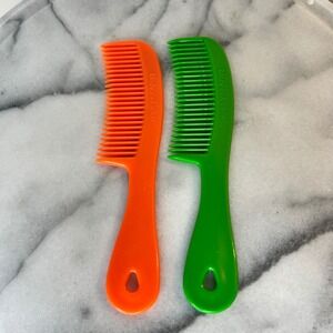 Vintage Unbreakable Hair Combs Set of 2 Neon Orange and Green Wide Tooth Retro